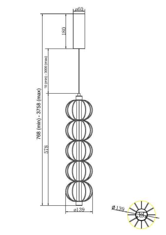 Подвесной светильник 13,9*76,8*375,8 см, LED*17W, 3000 К, Golden Cage MOD216PL-L10G3K Maytoni, Золото