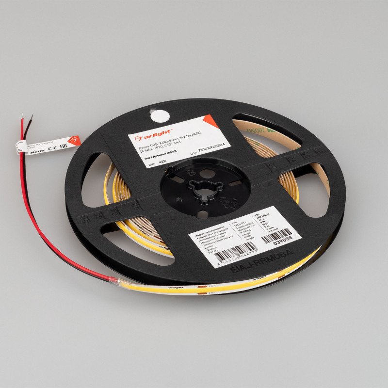 Лента COB-X480-8mm 24V Day4000 (8 W/m, IP20, CSP, 5m), Arlight 039058. Цена указана за 5 метров. Продается кратно 5 метрам.
