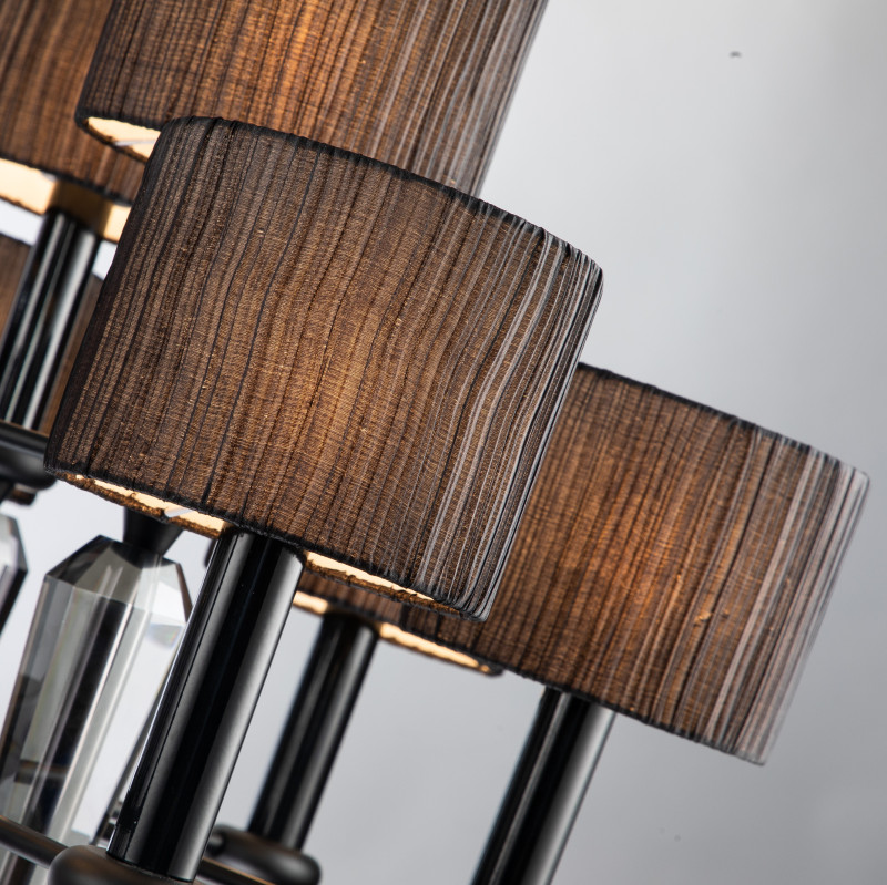 Подвесная люстра Favourite Graph 2965-12P, D900*H745/1745, матовый черный, плафоны из черной органзы, декоративные элементы из хрусталя серо-дымчатого цвета