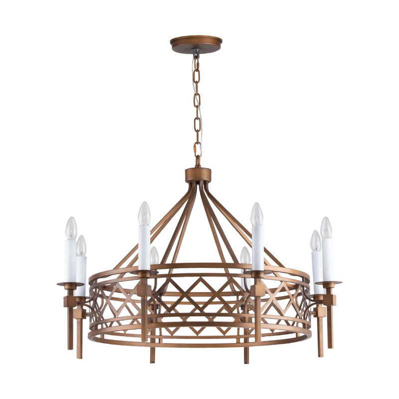 Подвесная люстра Favourite Eques 2878-8P, D910*H560/1560, Каркас коричневого цвета, белые декоративные цоколи, стилизованные под свечу