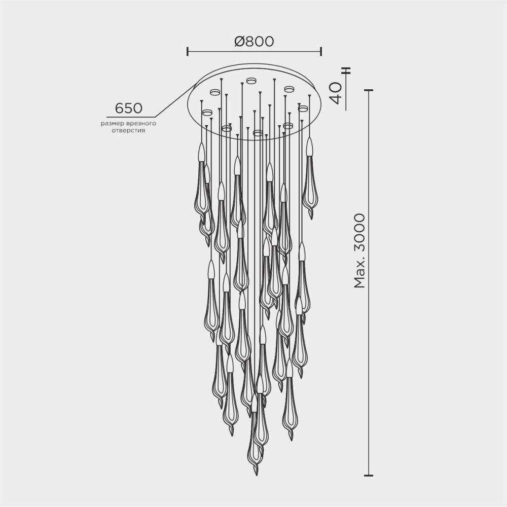 Люстра *80*300 см, LED*104W, 4000K, Modelux  ML.89181.25 BS, Латунь