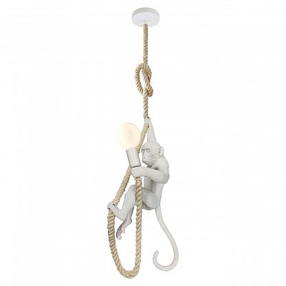 Подвесной светильник с обезьянкой Lussole Loft Aya LSP-9993, Е27, диаметр 35 см, цвет белый.