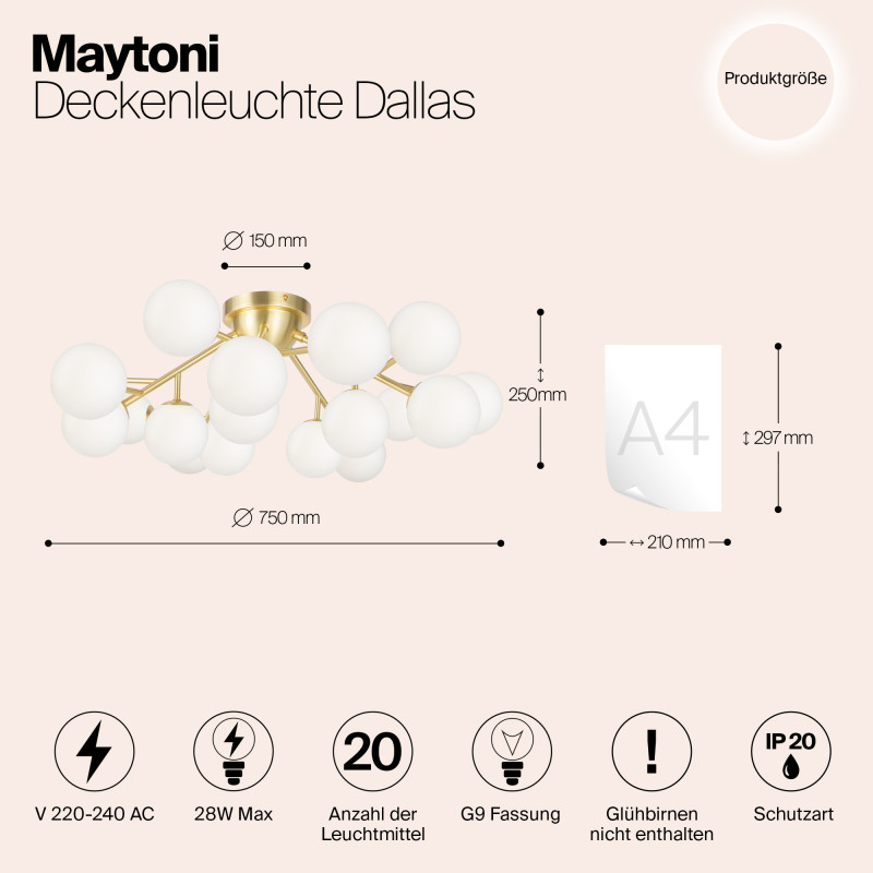Светильник 75 см, Maytoni MOD545CL-20BS, золото