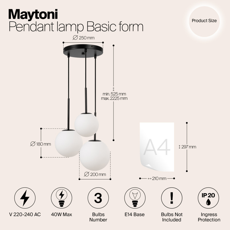 Светильник 40 см, Maytoni MOD321PL-03B, черный
