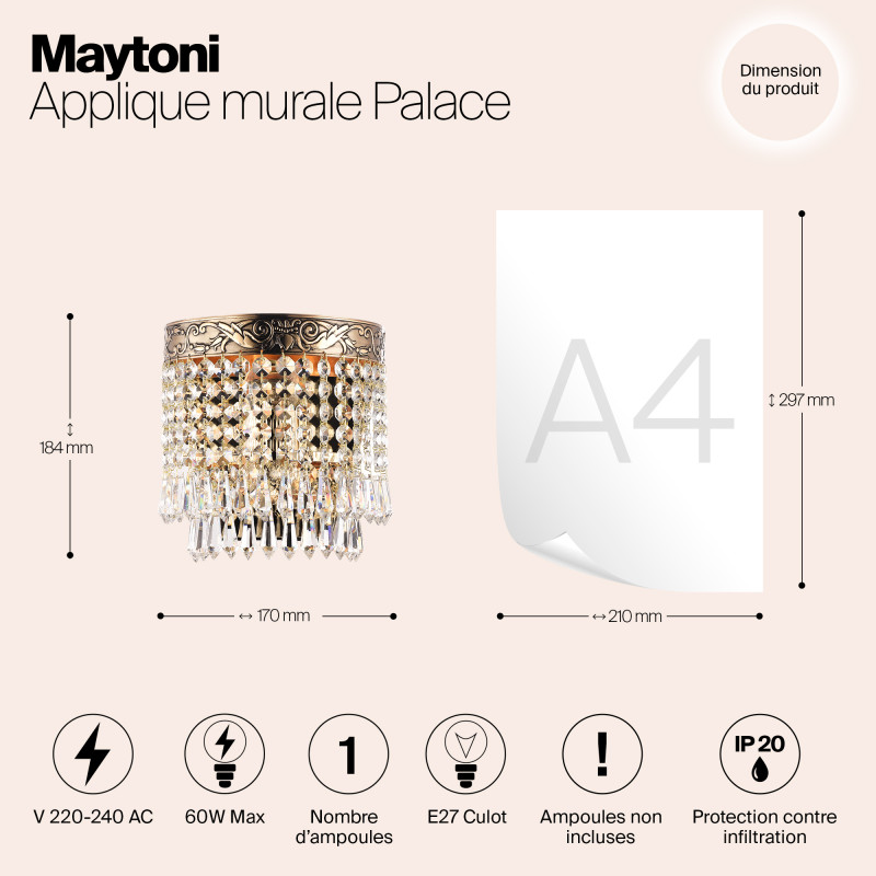 Настенный светильник Maytoni Palace DIA890-WL-01-G, золото