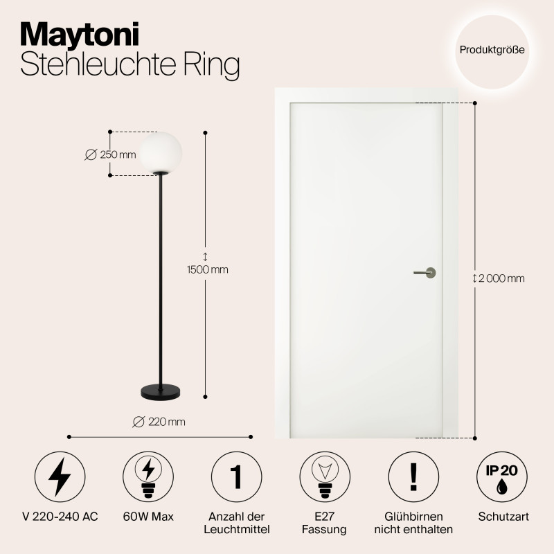 Светильник 155 см, Maytoni Ring MOD013FL-01B, черный