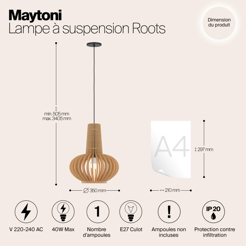 Светильник 35 см, Maytoni Roots MOD193PL-01W1, черный-дерево