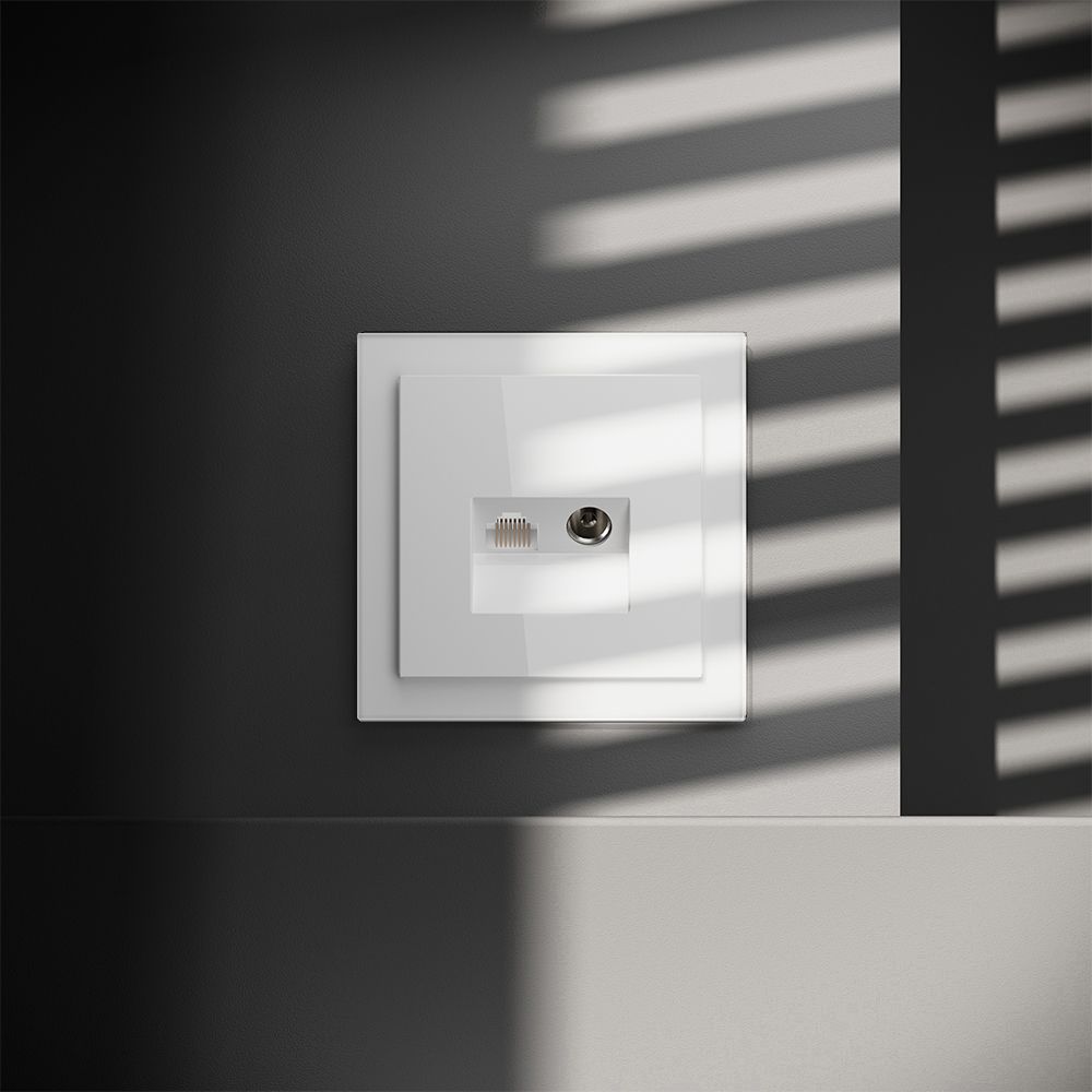 Розетка телевизионная встраиваемая TV+RJ45 кат. 6, белый глянцевый Voltum S70 VLS060701, Пластик глянцевая