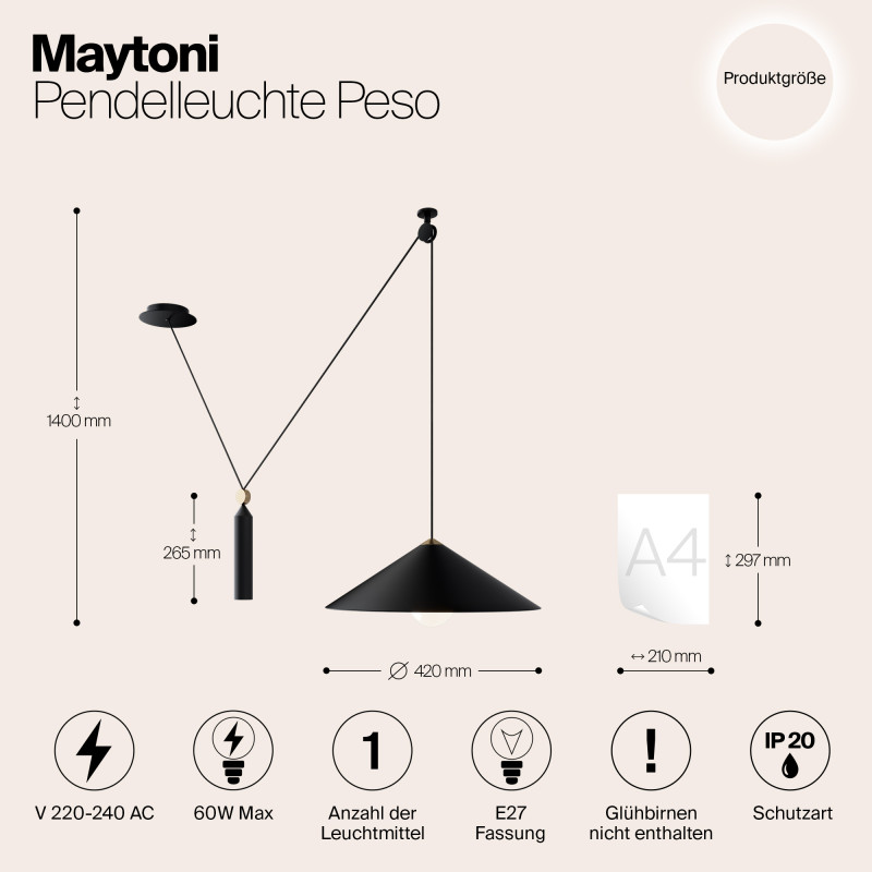 Светильник подвесной Maytoni Peso P080PL-01B, черный