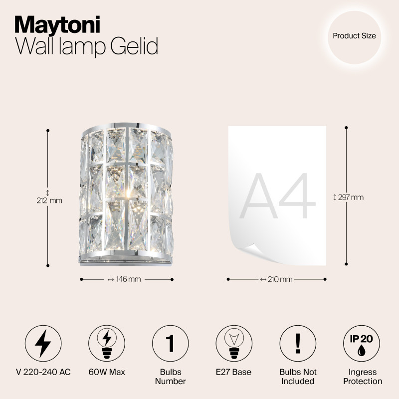 Настенный светильник Maytoni Gelid MOD184-WL-01-CH, высота 21 см