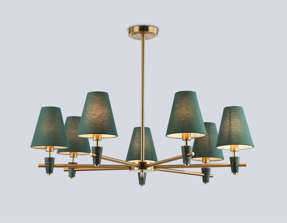 Люстра на штанге с абажурами и мрамором **25-58 см, 7*E14*40W, K, Ambrella Light High Light LH75053, латунь