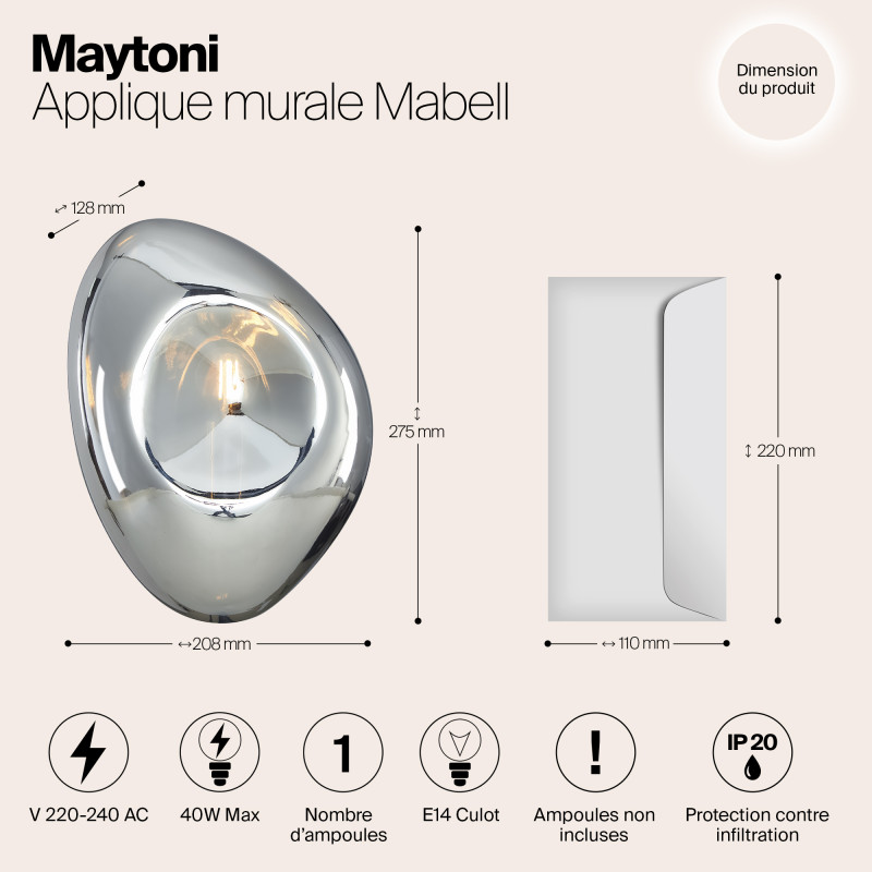 Светильник 28 см, Maytoni Mabell MOD306WL-01CH, хром