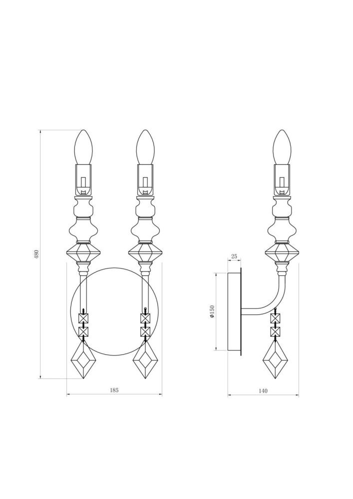 Бра *18,5*48 см, 2*E14*60W, Lucia Tucci Maya MAYA W4450.2 chrome, хром
