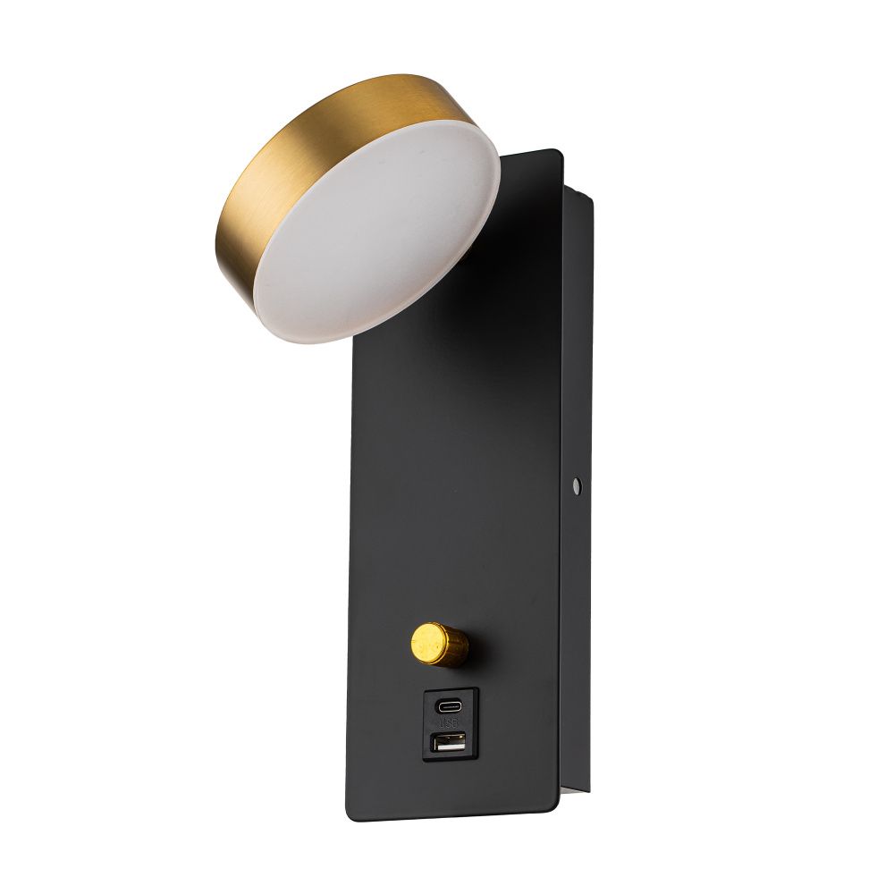 Бра 15*10*-23 см, 1*LED*7W, 2900K, Freya Сол / Sol FR5346WL-L5BBZ, Черный и Латунь