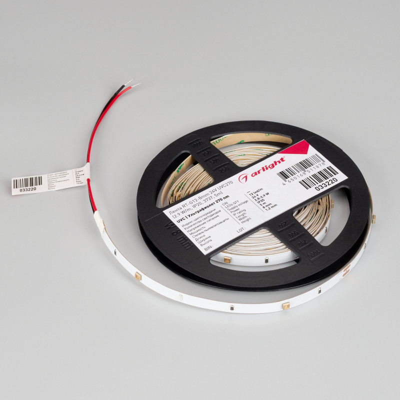 Лента RT-G12-8mm 24V UVC270 (2.9 W/m, IP20, 3737, 5m), Arlight 033220. Цена указана за 5 метров. Продается кратно 5 метрам.