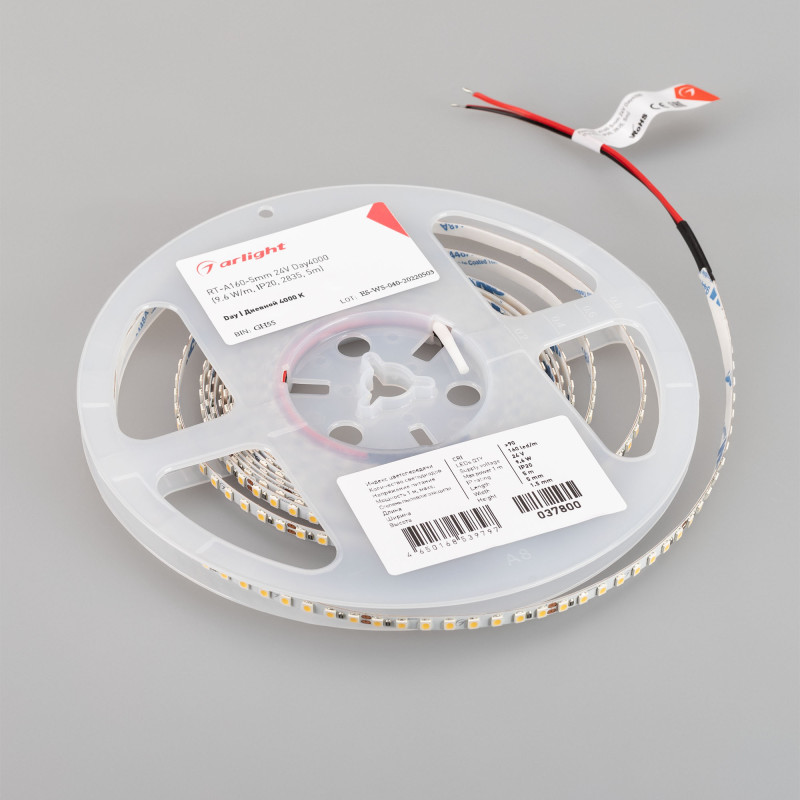 Лента RT-A160-5mm 24V Day4000 (9.6 W/m, IP20, 2835, 5m) (Arlight, Открытый) 037800. Цена указана за 5 метров. Продается кратно 5 метрам.