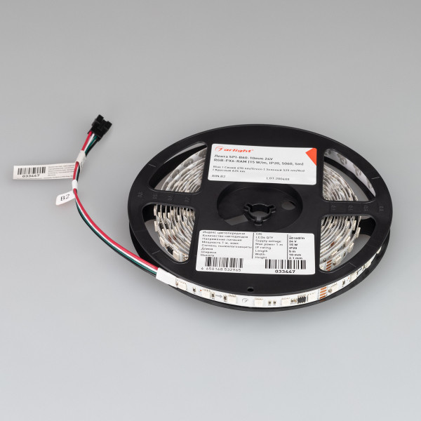 Лента SPI-B60-10mm 24V RGB-PX6-RAM (15 W/m, IP20, 5060, 5m) (Arlight, бегущий огонь) 033447. Цена указана за 5 метров. Продается кратно 5 метрам.