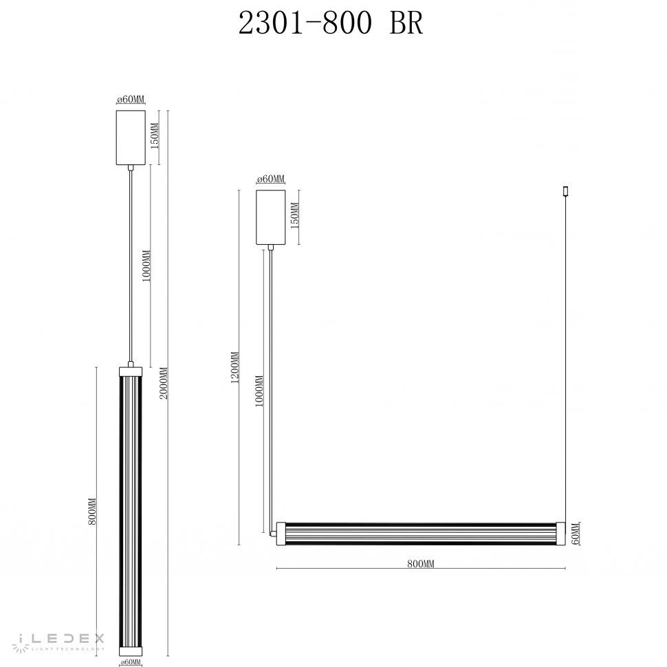Подвесной светильник 6-200 см, LED*14W, 4000K, iLedex Rocks 2301-800 BR, Латунь