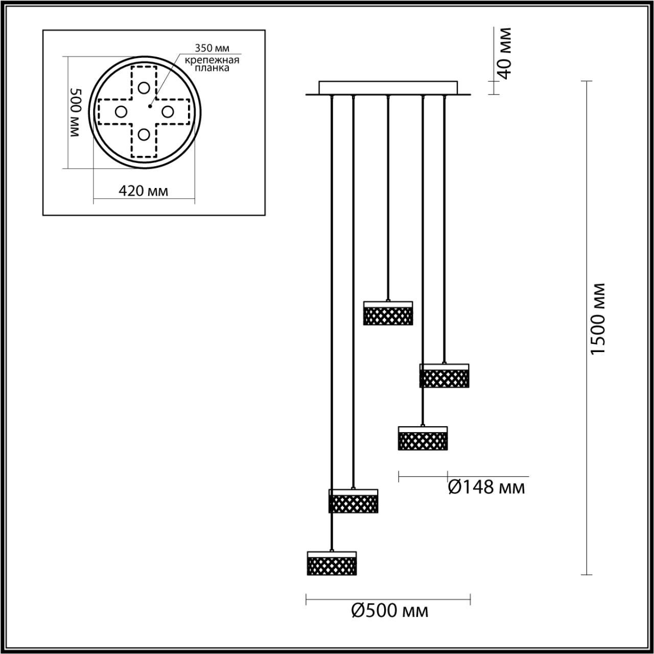 Люстра 50*50*150 см, 1 LED*30W, 4000 К, Odeon Light Fivre, античная бронза 5032/30L