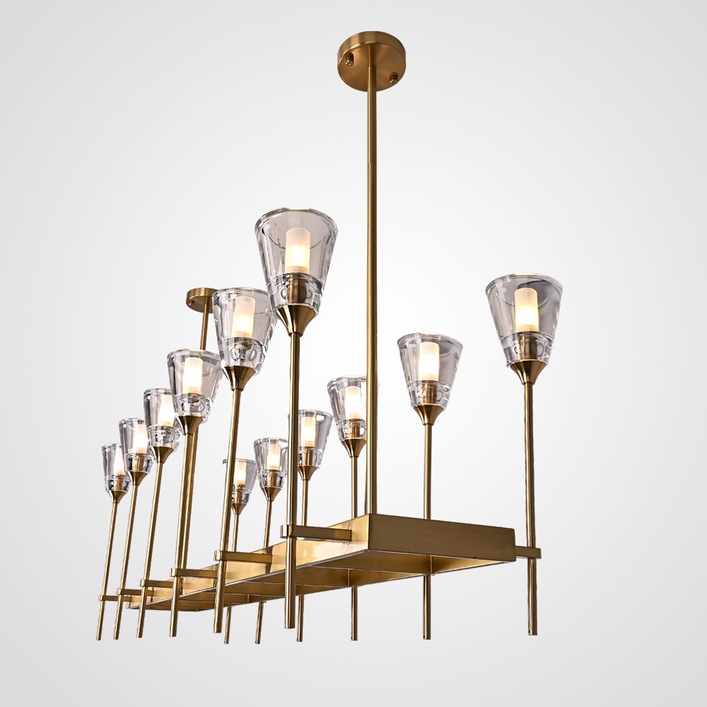 Люстра на штанге TORCHE DE VERRE Linear Chandelier 12 139*45*50 см, 12*G9*40W, ImperiumLoft 40.1548, Латунь