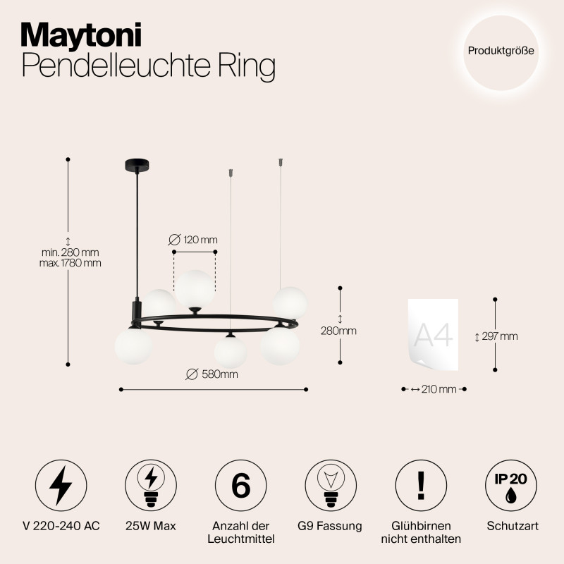 Подвесная люстра Maytoni Ring MOD013PL-06B, черный, диаметр 58см