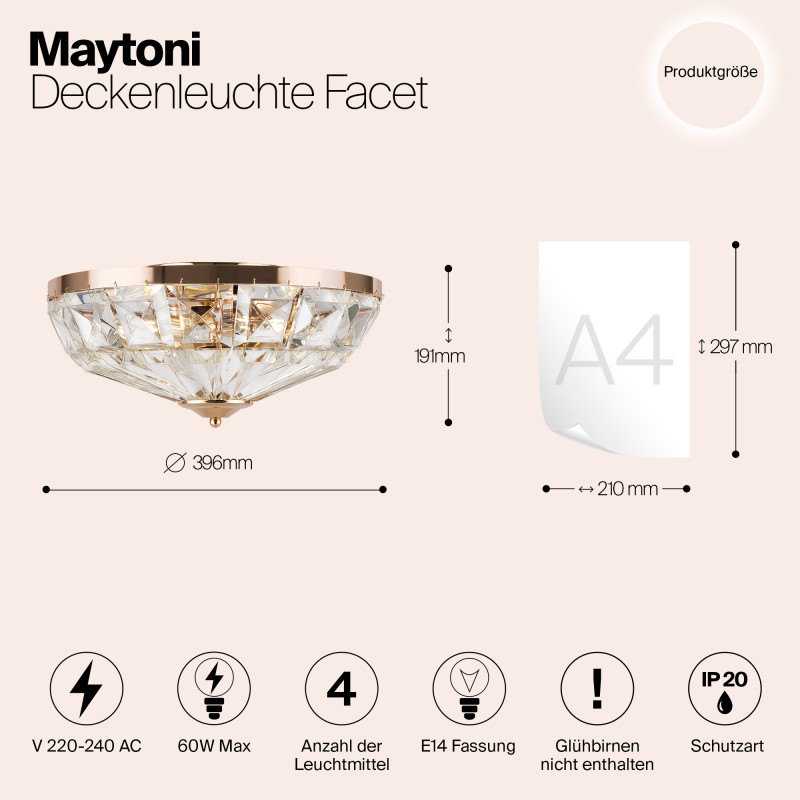 Светильник 40 см, Maytoni Facet MOD094CL-04G, золото