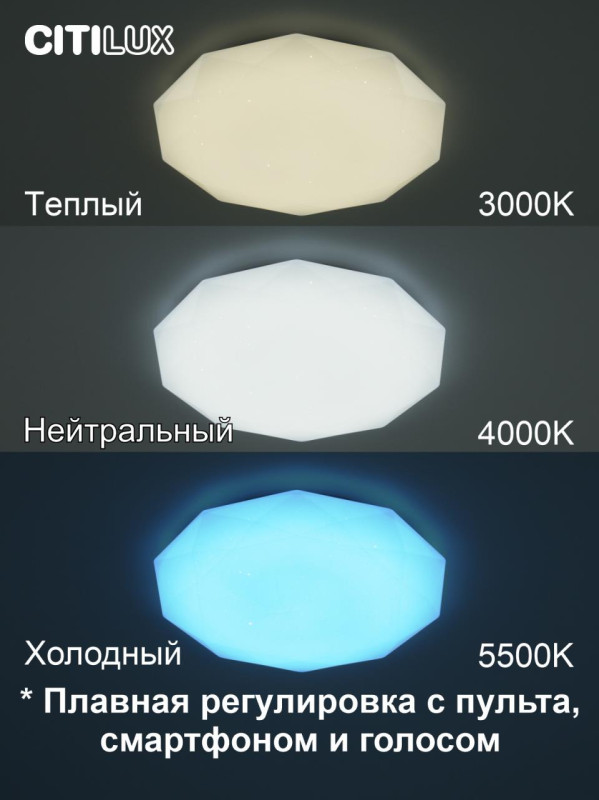 Светильник 38 см, 48W, 3000-5500K Citilux Астрон CL733480G, белый
