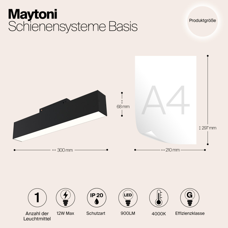 Светодиодный светильник 30 см, 12W, 4000K, Maytoni Technical Basis S35 TR012-2-12W4K-B черный трековый