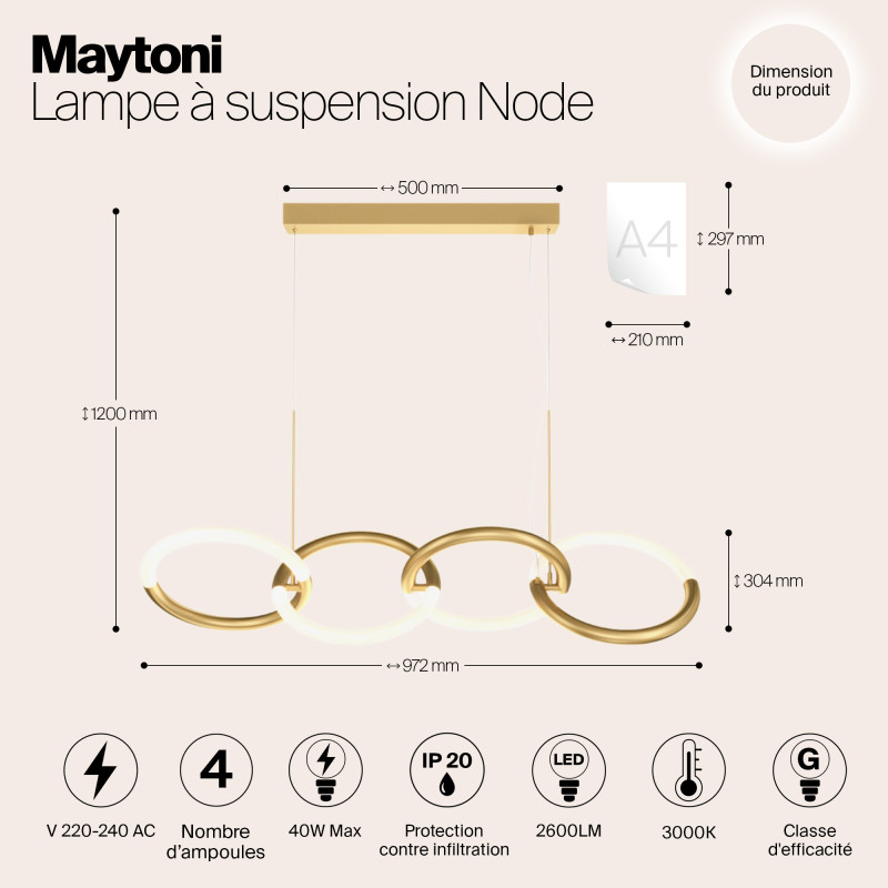 Светильник 97 см, 40W, 3000K, Maytoni MOD165PL-L40G3K, золото