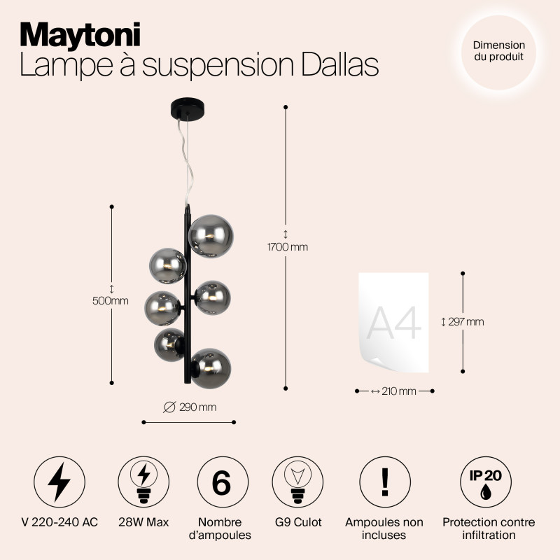Светильник 29 см, Maytoni Dallas MOD545PL-06B, черный