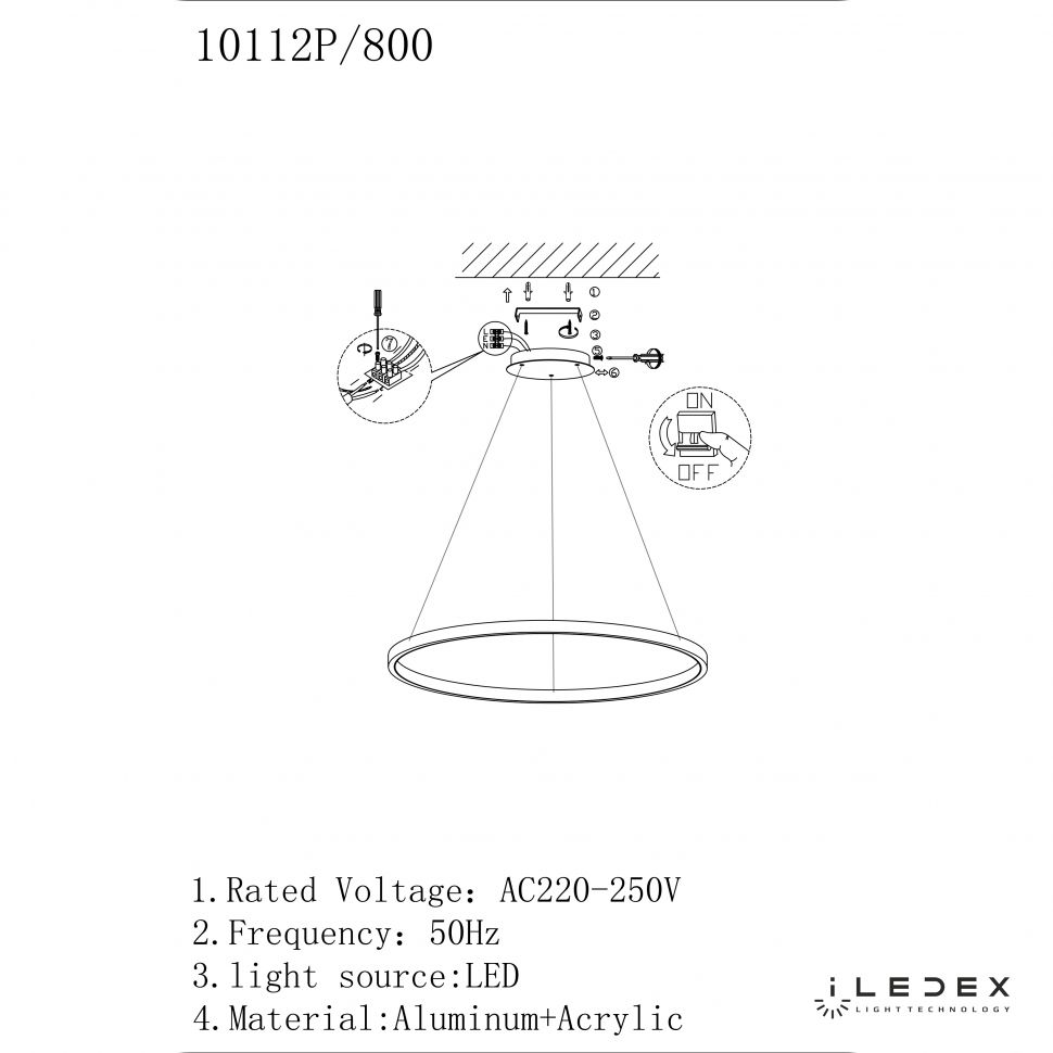 Подвесной светильник 80-100 см, LED*24W, 3000K, iLedex Axis 10112P/1-24W-3000K-D800 BR, Латунь
