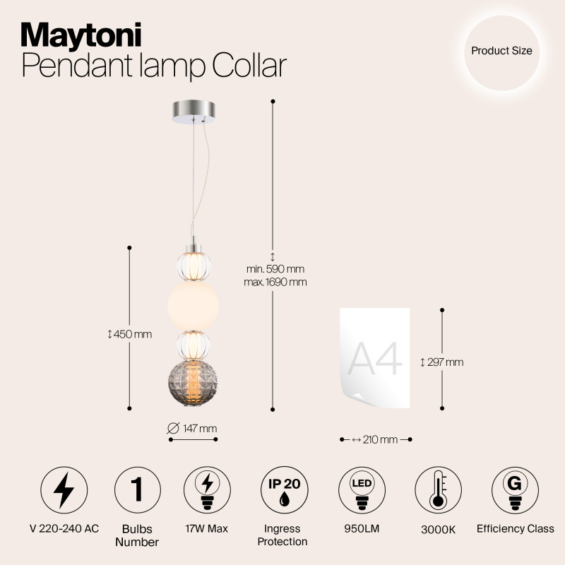 Подвесной светодиодный светильник Maytoni Collar P069PL-L17CH3K, 17W LED, 3000K, хром