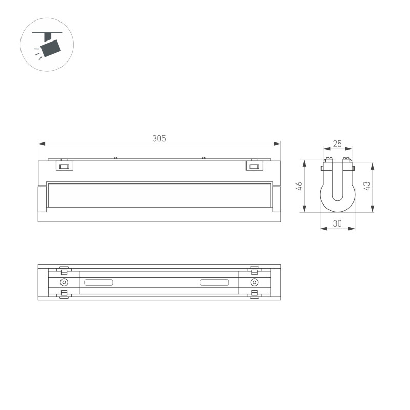 Светильник на шине Arlight 044442 30,5*3*4,6 см, 12W, белый (дневной)K,