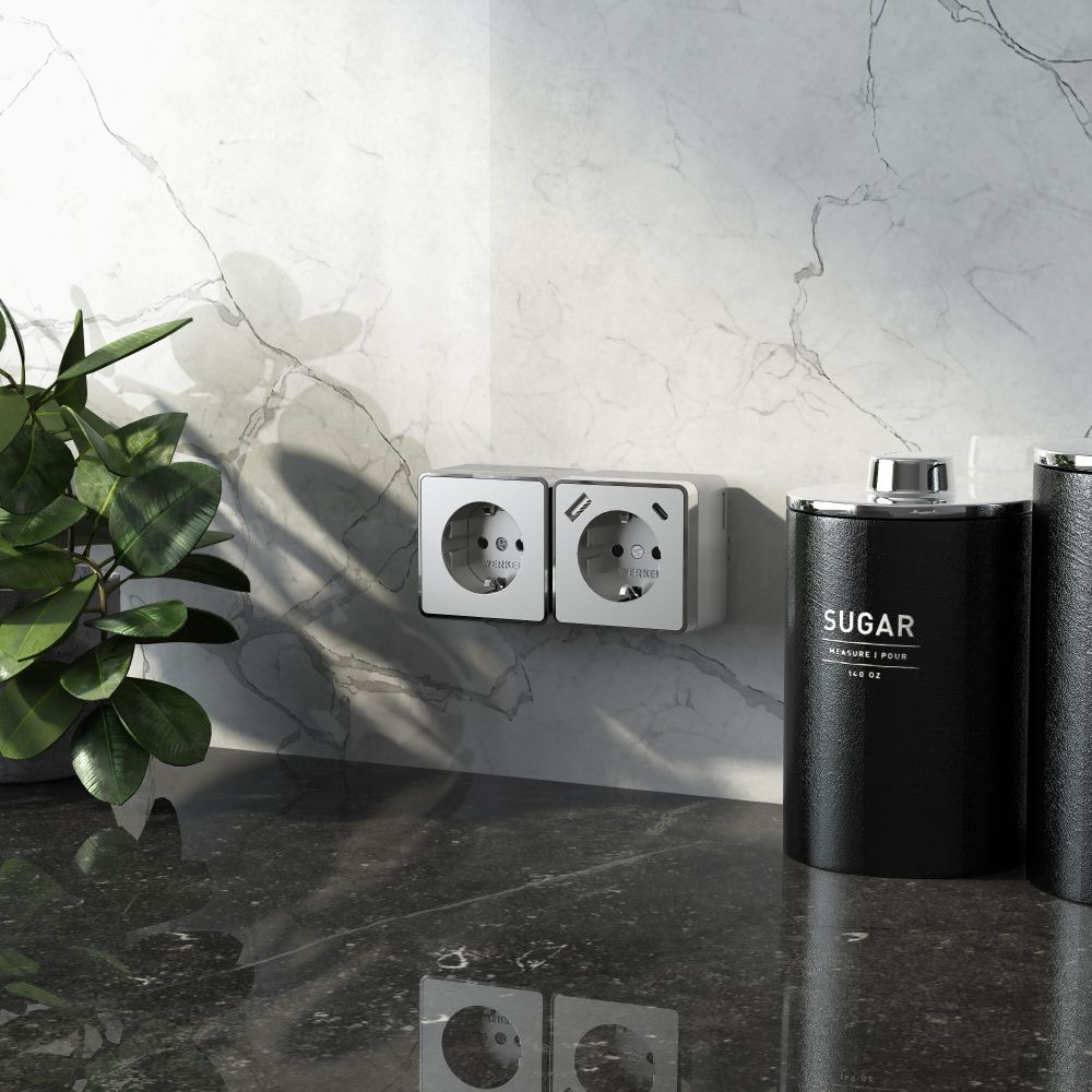 Розетка Werkel W5071706 с заземлением, шторками и USB тип A+C Gallant, серебряный 