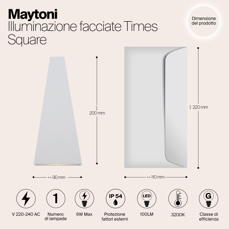 Уличный настенный светодиодный светильник Maytoni Times Square O580WL-L6W белый