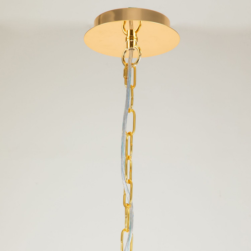 Подвесная люстра Favourite Ventus 2891-10P, D920*H460/1460, Каркас золотого цвета, плафон из органзы янтарного цвета, декоративные элементы из стекла и хрусталя