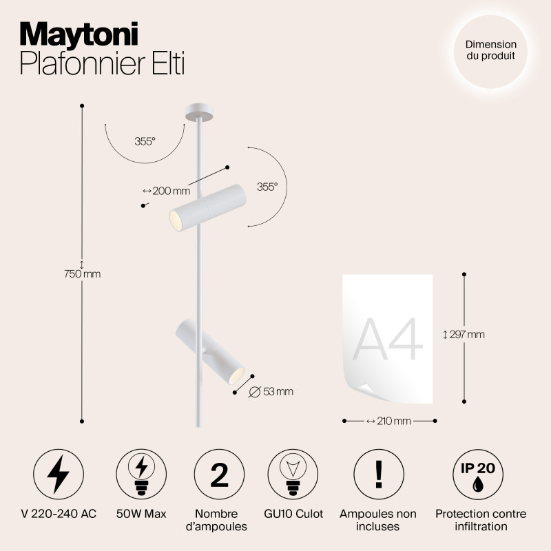 Подвесной светильник Maytoni Elti C021CL-02W белый