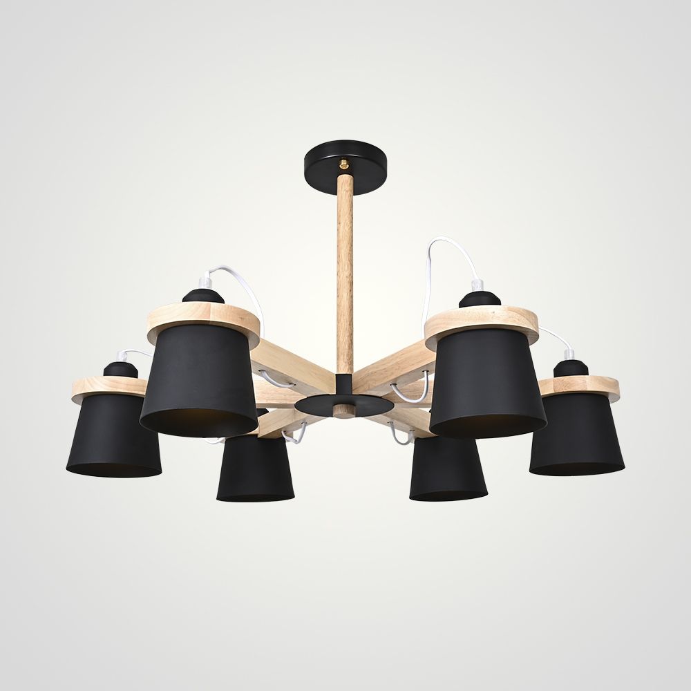 Люстра на штанге NATURA B6 Black 66*56*56 см, 6*E27*60W, ImperiumLoft NATURA-B01, Светлое дерево