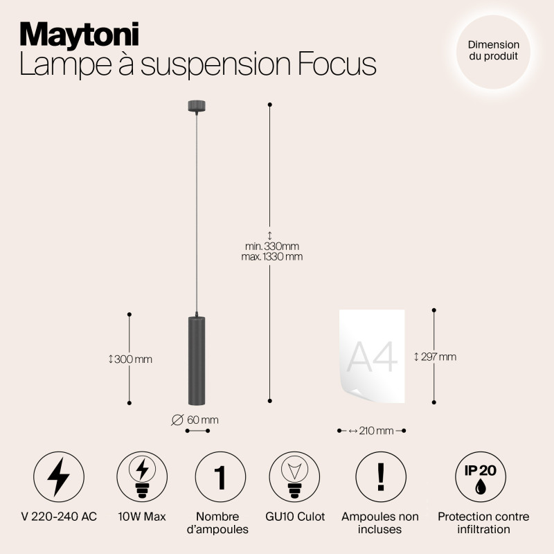 Светильник 6 см, Maytoni Technical Focus P075PL-01B, черный