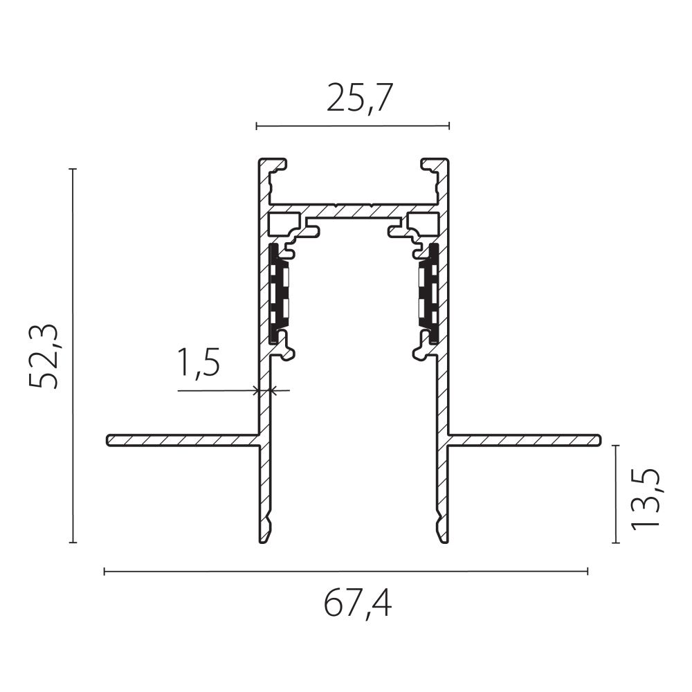 Трек 4-контактный встраиваемый со стыковочным пазом 48V 2м (Заглушки и декоративный экран в комплекте) 200*67,4*52,3 см, Lightstar Uno Pro 509227P, Черный