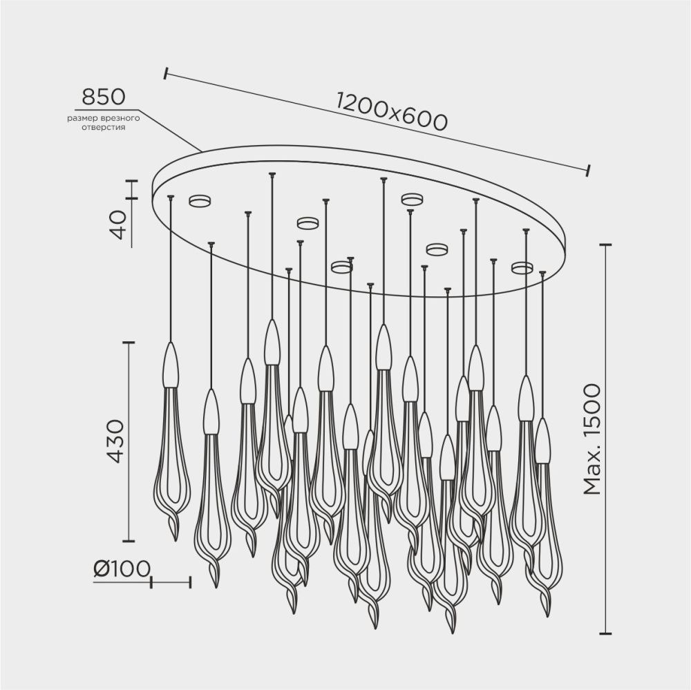 Светильник 120*120*150 см, LED*77W, 4000K, Modelux  ML.89181.18 BS, Латунь