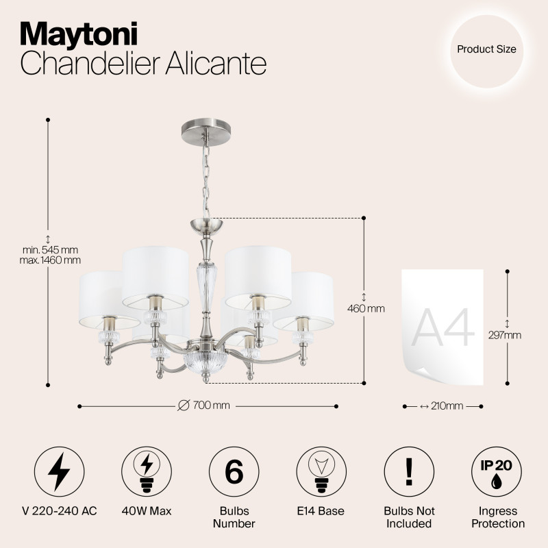 Подвесная люстра Maytoni Alicante MOD014CL-06N, белый, диаметр 70см