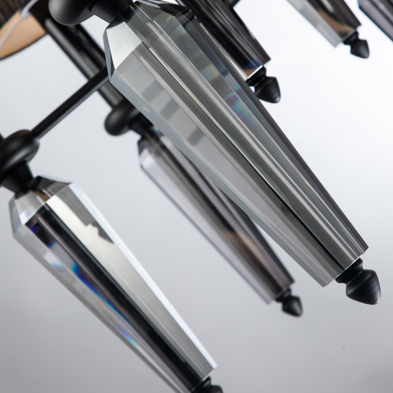 Подвесная люстра Favourite Graph 2965-12P, D900*H745/1745, матовый черный, плафоны из черной органзы, декоративные элементы из хрусталя серо-дымчатого цвета