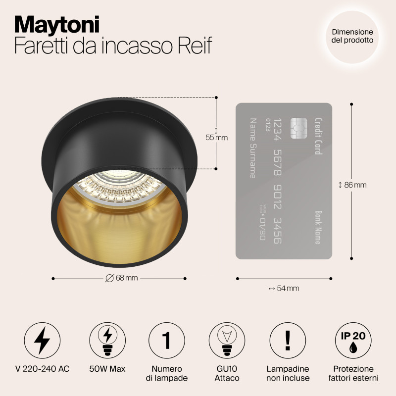 Встраиваемый светильник Maytoni Reif DL050-01GB, черный-золото
