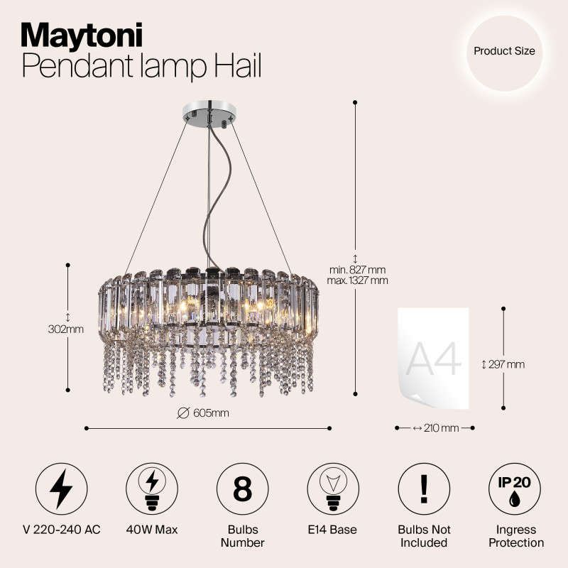 Подвесной светильник Maytoni Neoclassic Hail MOD097PL-08CH, диаметр 61 см, хром
