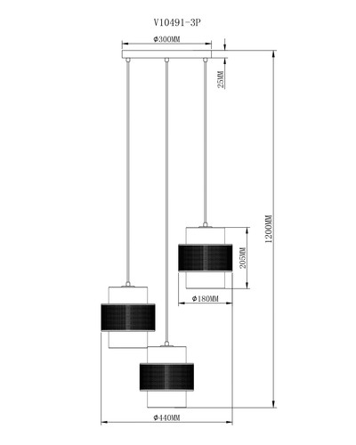 Подвесной светильник 44*120 см, E27 180 W, Moderli Gela V10491-3P Черный