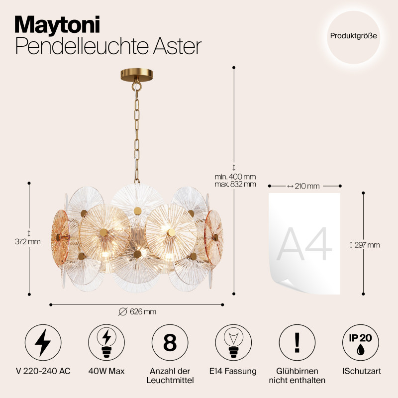 Светильник 63 см, Maytoni MOD007PL-08G, золото