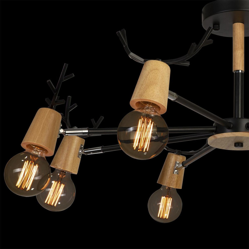 Люстра потолочная LOFT IT Sven 10024/8 Black, диаметр 85 см, черный-дерево