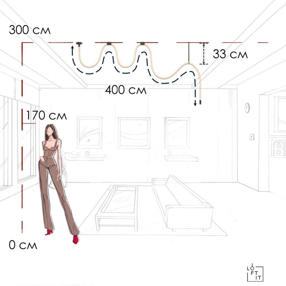 Потолочный светильник 400 см, 44W, 3000K, Loft IT Thread 10388B Black, черный