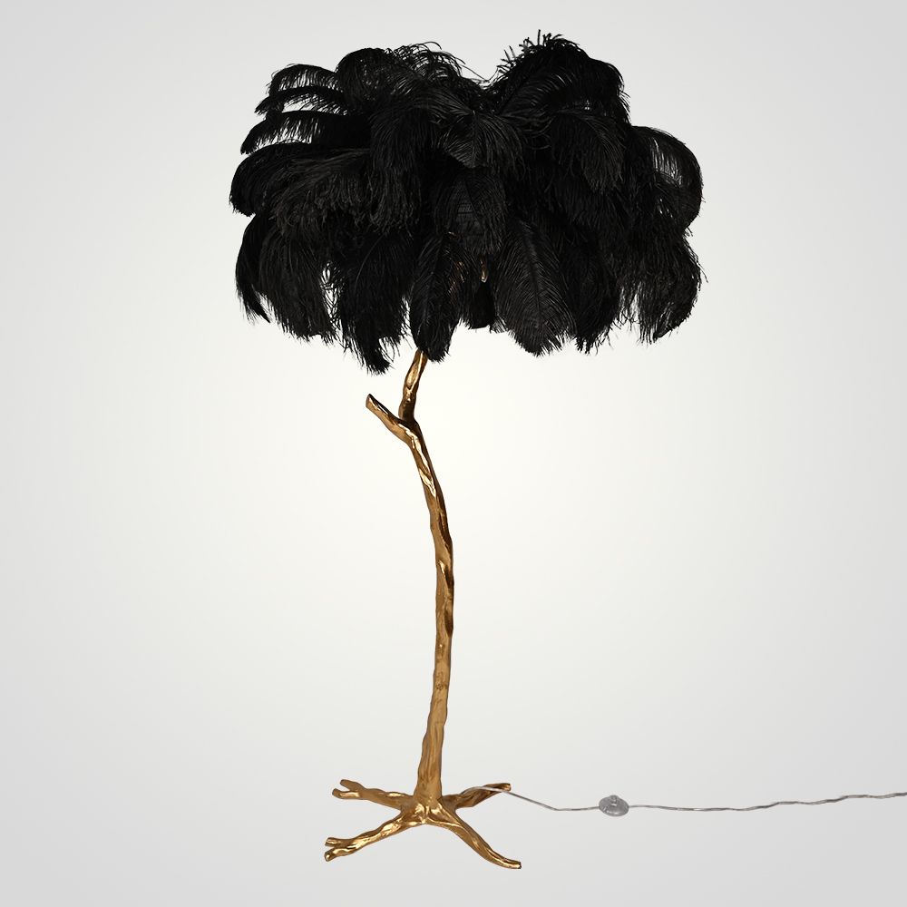 Торшер страусиные перья Feather Lamp A MODERN GRAND TOUR черный 180*40*40 см, 5*E14*40W, ImperiumLoft 41.108-0, Латунь